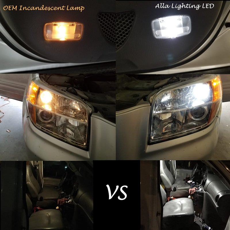 Alla Lighting T10 Wedge 194 168 2825 W5W LED Bulbs, 6000K White License, Reverse, Trunk, Marker, Parking, Door, Map, Dome Lights Lamps, 360Â° Light 4014 18-SMD Super Bright 558 161 175 - Image 4